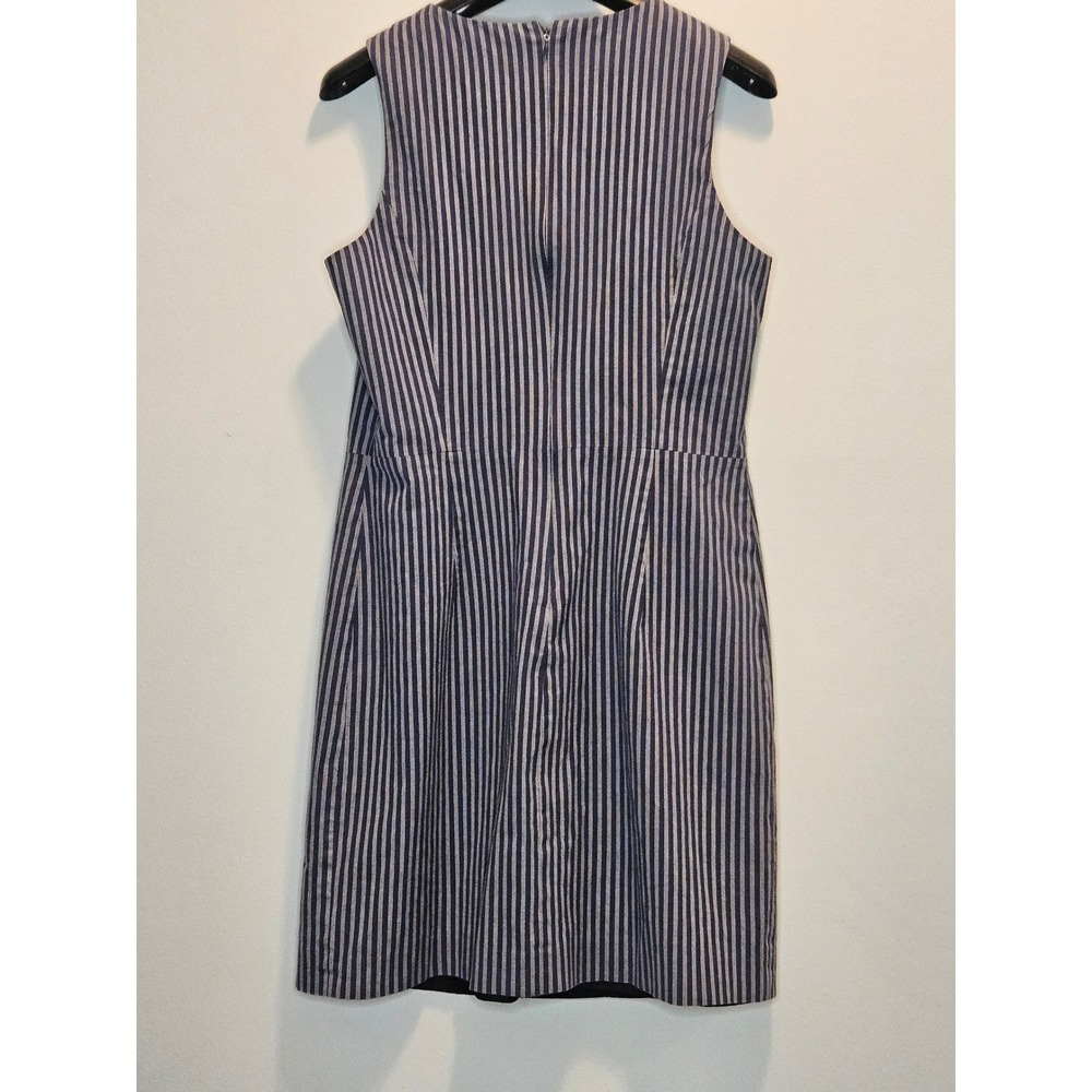 Theory Namra Medley Stripe Sleeveless Sheath Dress Navy Blue White Size 8 - Picture 9 of 9